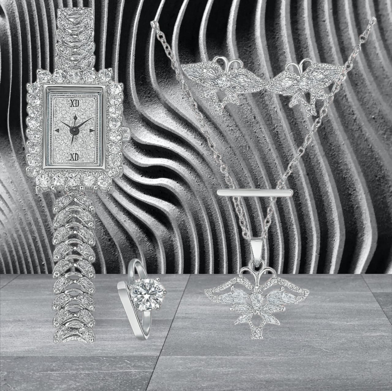 Elegant Butterfly Jewelry & Watch Set